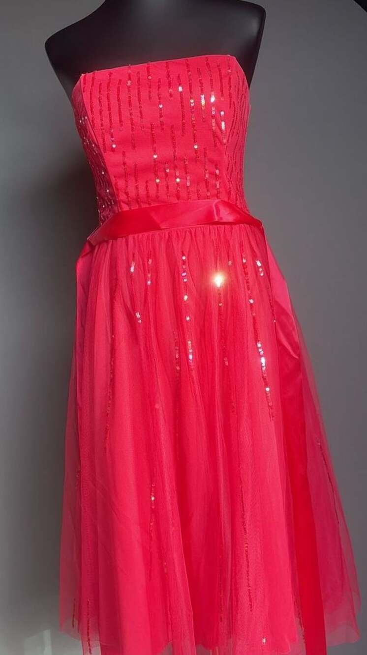 Red Strapless Sequin Tulle Prom Party Midi Dress Size 11/12 City Triangles Brand